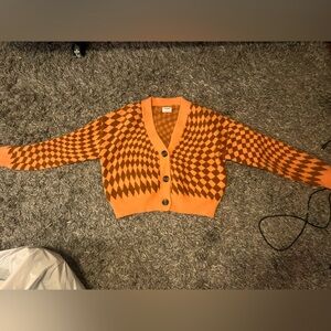 v neck orange and brown checkered sweater, small, from cotton on